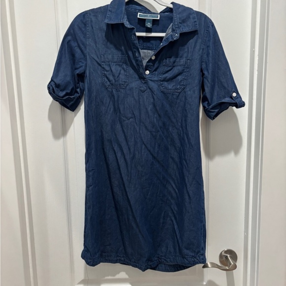 Karen Scott Dark Blue Denim Shirt Mini Dress